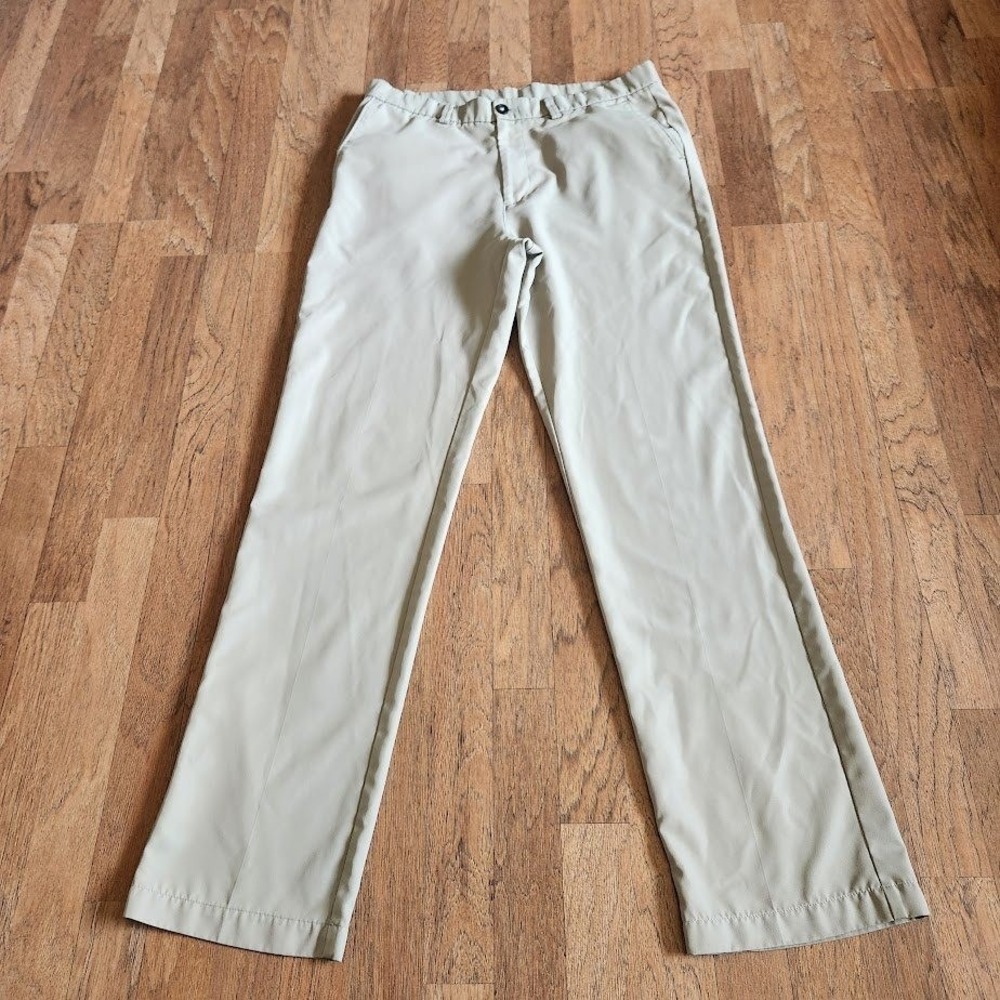Haggar Mens Straight Fit Performance Golf Pants Khaki Tan 34x34 Flat Front 565